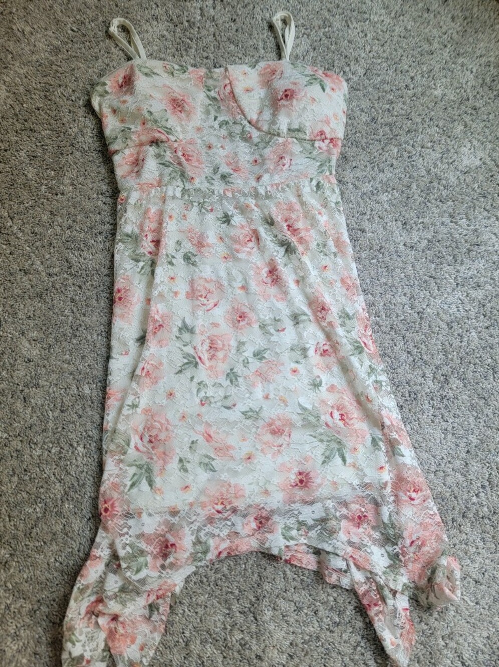 No Boundaries White Midi Dress with Pink Floral Print Medium